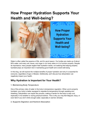 How Proper Hydration Supports Your Health and Well-being