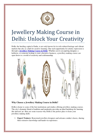 Jewellery Making Course in Delhi: Unlock Your Creativity