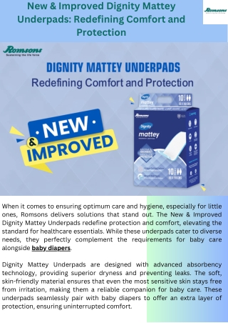 New & Improved Dignity Mattey Underpads: Redefining Comfort and Protection