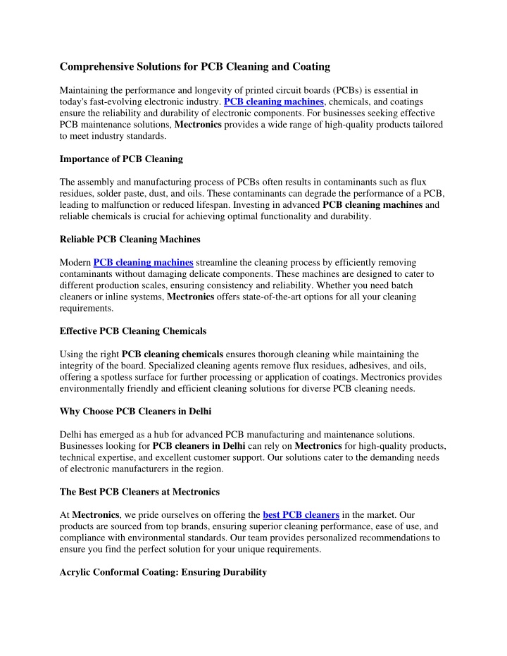 comprehensive solutions for pcb cleaning