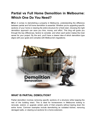 Partial vs Full Home Demolition in Melbourne-  Which One Do You Need