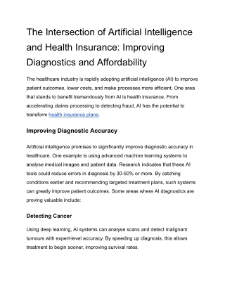 The Intersection of Artificial Intelligence and Health Insurance Improving Diagnostics and Affordability