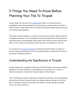 5 Things You Need To Know Before Planning Your Trip To Tirupati