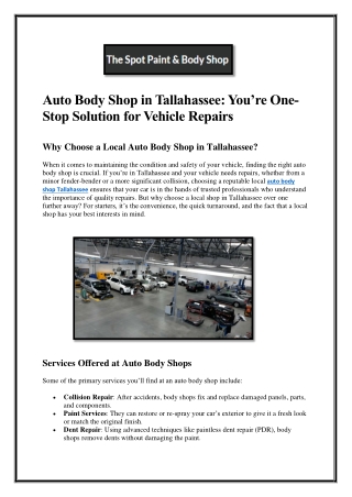 Auto Body Shop in Tallahassee You’re OneStop Solution for Vehicle Repairs