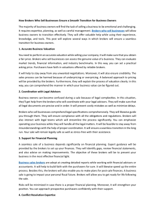 How Brokers Who Sell Businesses Ensure a Smooth Transition for Business Owners
