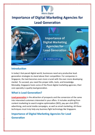 importance of digital marketing agencies for lead
