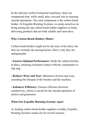 Holding It Together: India's Best Carbon Brush Holder Suppliers