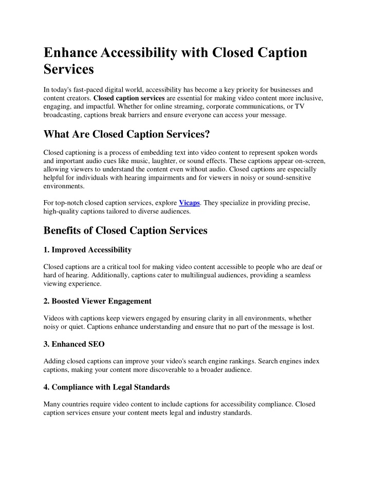 enhance accessibility with closed caption services