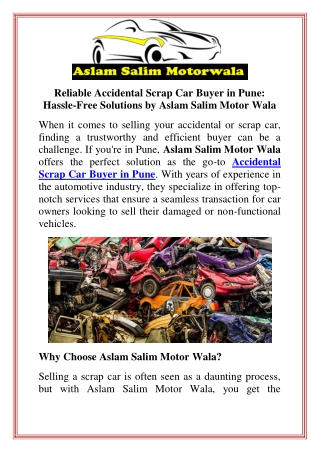 Reliable Accidental Scrap Car Buyer in Pune Hassle Free Solutions by Aslam Salim Motor Wala