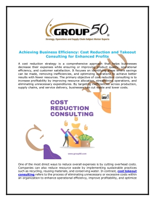 Achieving Business Efficiency: Cost Reduction and Takeout Consulting for Enhance