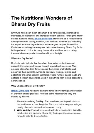 The Nutritional Wonders of Bharat Dry Fruits