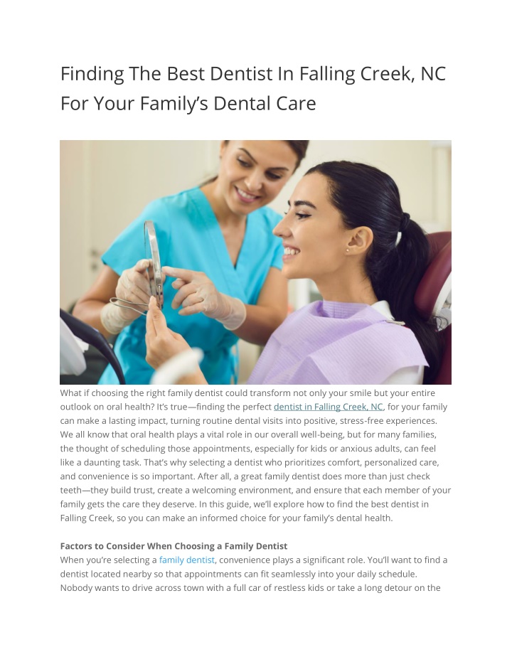 finding the best dentist in falling creek