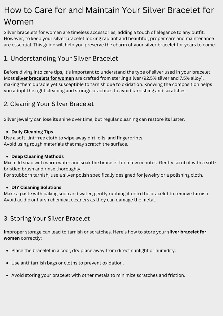 how to care for and maintain your silver bracelet