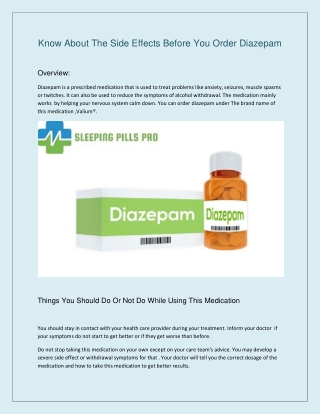 Know about the side effects before you Order diazepam