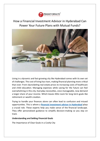 How a Financial Investment Advisor in Hyderabad Can Power Your Future Plans with Mutual Funds