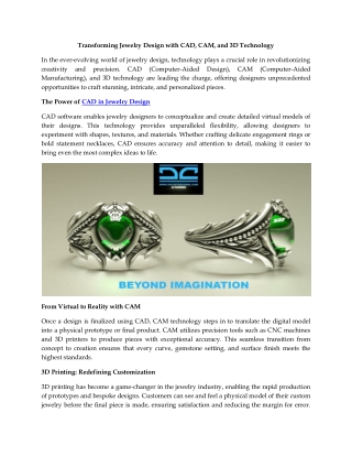 Transforming Jewelry Design with CAD, CAM, and 3D Technology