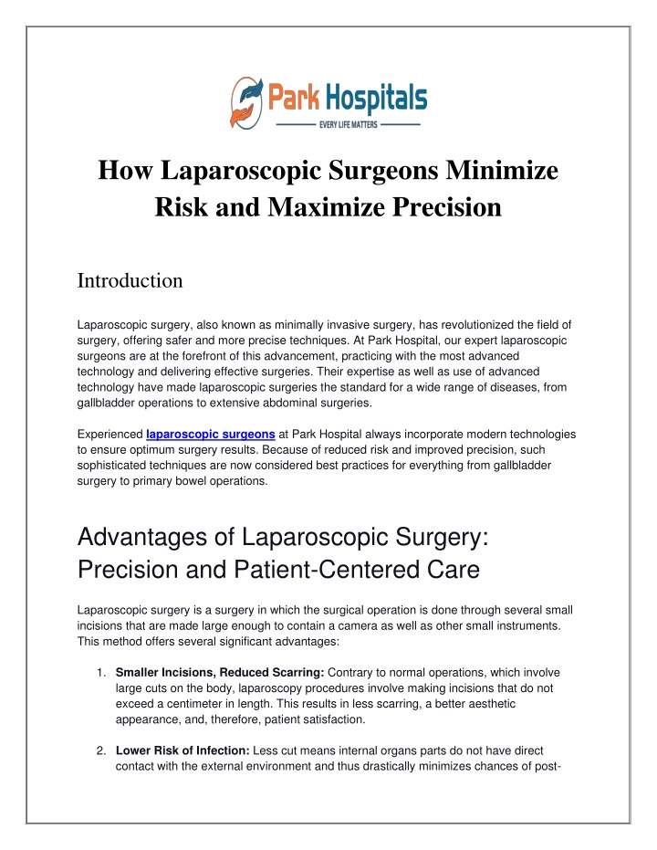 how laparoscopic surgeons minimize risk