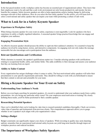 From Insight to Impact: How to Choose the Most Safety Keynote Speaker for Lastin
