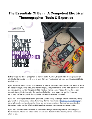 The Essentials Of Being A Competent Electrical Thermographer: Tools & Expertise