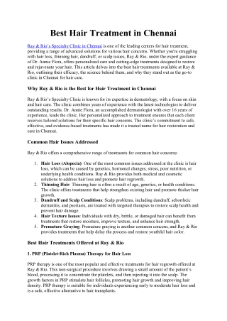 Best Hair Treatment in Chennai