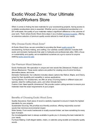 Exotic Wood Zone: Your Ultimate WoodWorkers Store