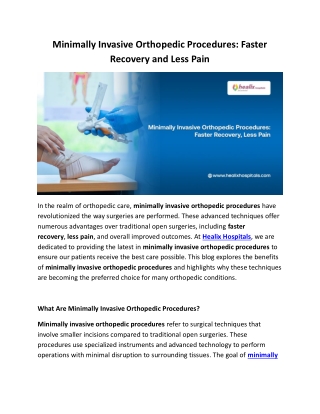 Minimally Invasive Orthopedic Procedures: Faster Recovery and Less Pain