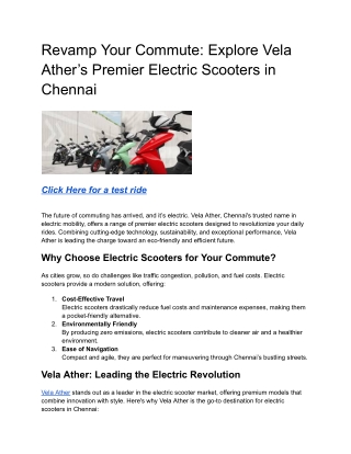 _Revamp Your Commute_ Explore Vela Ather’s Premier Electric Scooters in Chennai