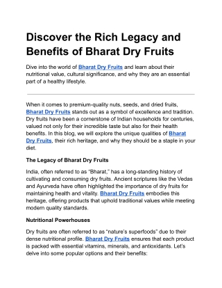 Discover the Rich Legacy and Benefits of Bharat Dry Fruits
