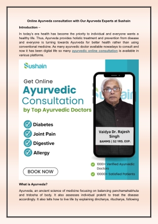 Online Ayurveda consultation with Our Ayurveda Experts at Sushain