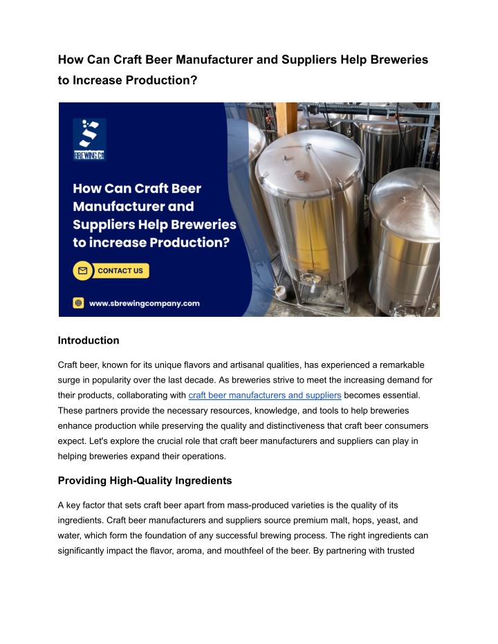 how can craft beer manufacturer and suppliers