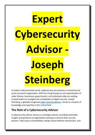 Expert Cybersecurity Advisor - Joseph Steinberg