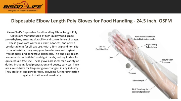 disposable elbow length poly gloves for food