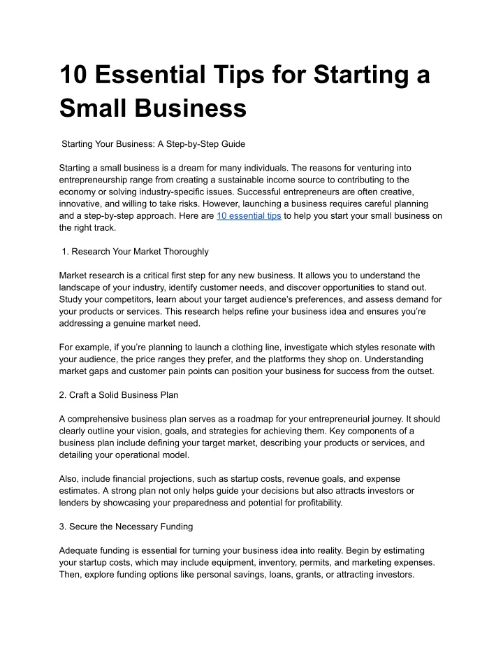 Questions About Starting A Small Business PPT - 10 Essential Tips for Starting a Small Business PowerPoint