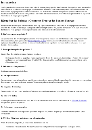 “Récupérer les Palettes : Comment Trouver les Bonnes Sources”
