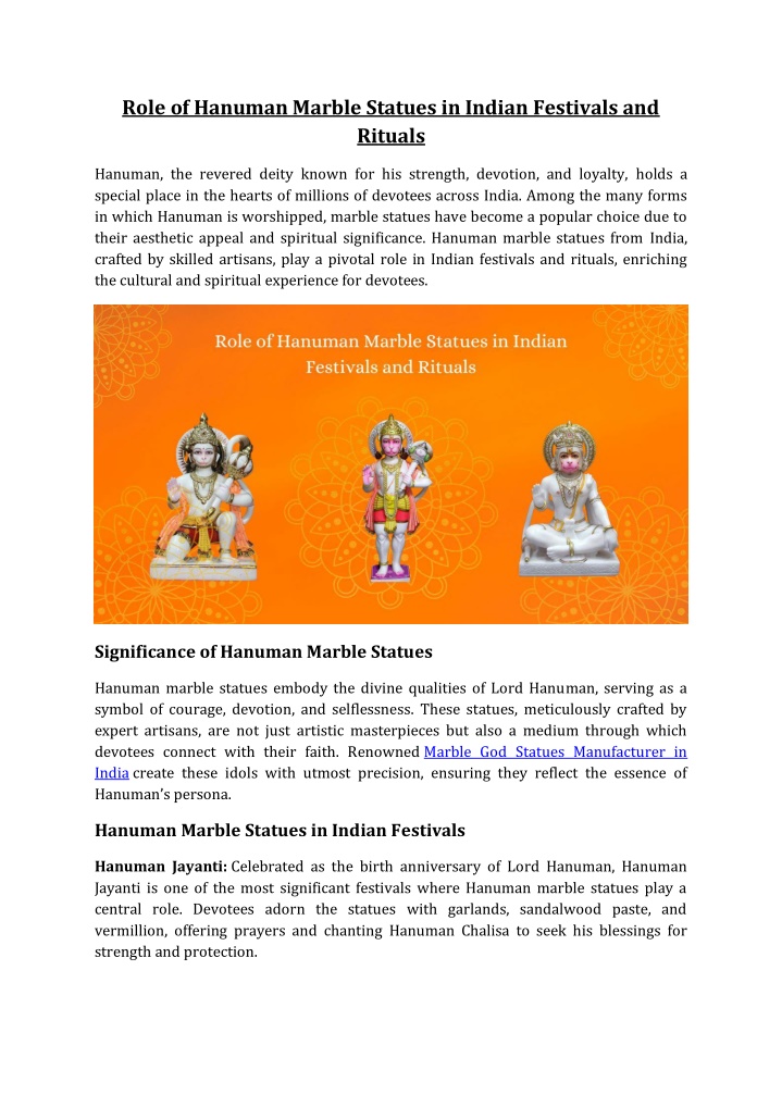 role of hanuman marble statues in indian