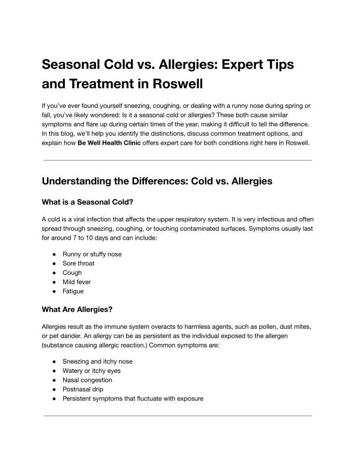 PPT - Seasonal Cold vs. Allergies PowerPoint Presentation, free ...