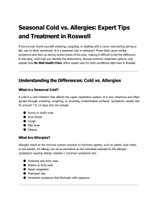 Seasonal Cold vs. Allergies