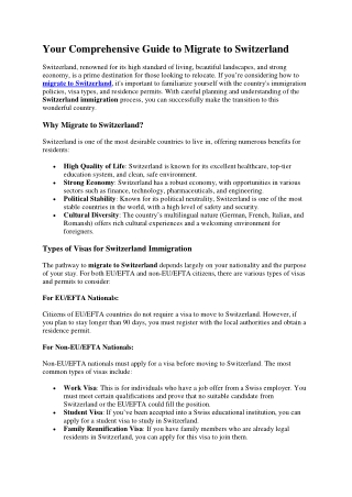 your comprehensive guide to migrate to switzerland
