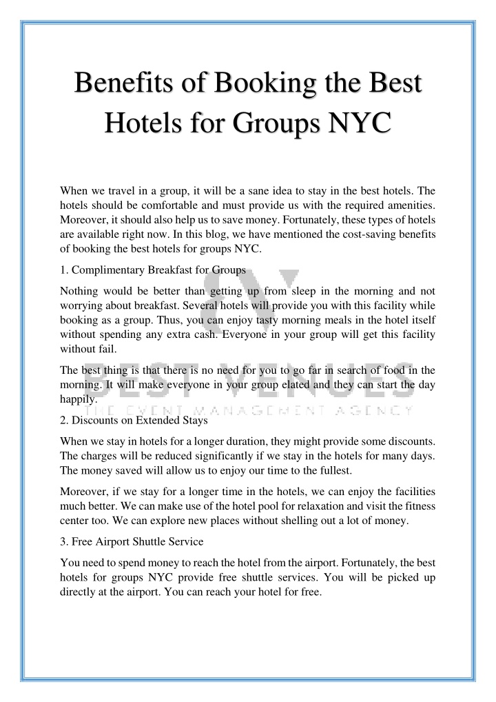 benefits of booking the best hotels for groups nyc