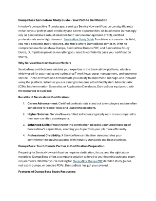 dumpsboss servicenow study guide your path