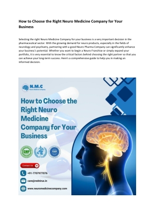 How to Choose the Right Neuro Medicine Company for Your Business