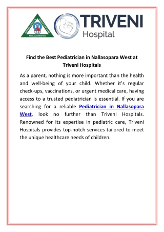 Find the Best Pediatrician in Nallasopara West at Triveni Hospitals