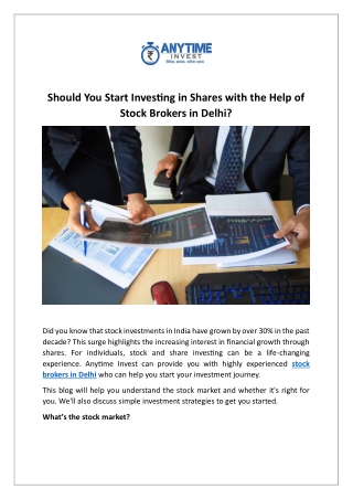Should You Start Investing in Shares with the Help of Stock Brokers in Delhi