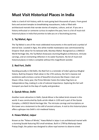 must visit historical places in india