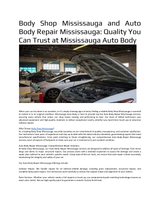 Body Shop Mississauga and Auto Body Repair Mississauga Quality You Can Trust at Mississauga Auto Body