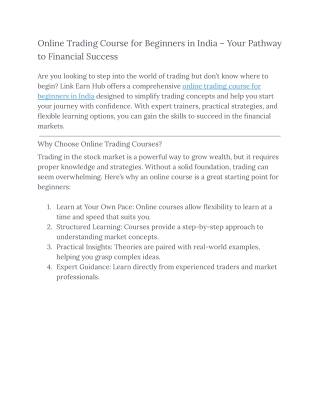 Online Trading Course for Beginners in India – Your Pathway to Financial Success