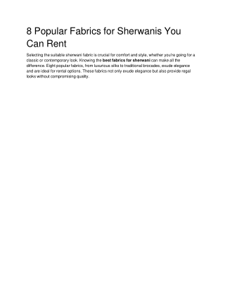 8 Popular Fabrics for Sherwanis You Can Rent - Google Docs