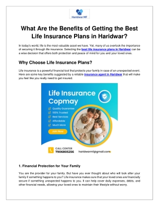What Are the Benefits of Getting the Best Life Insurance Plans in Haridwar