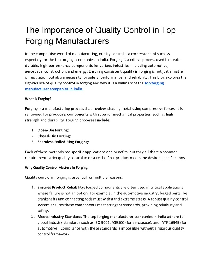 the importance of quality control in top forging