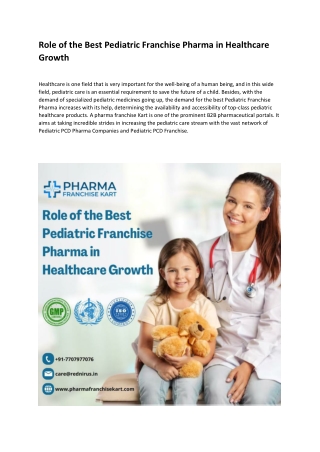 Role of the Best Pediatric Franchise Pharma in Healthcare Growth